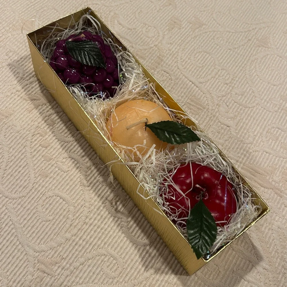 3/$30 SALE!! Fruit Shaped Candle Set in Gold & Red Box